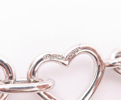 925 Sterling Silver Vintage Bracelet Cutout Real Diamonds Linked Hearts  BT10379