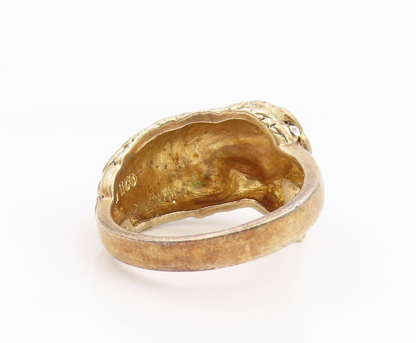 925 Sterling Silver Vintage Ring Gold Plated CZ Etched Eagle Band  Sz 7  RG35385