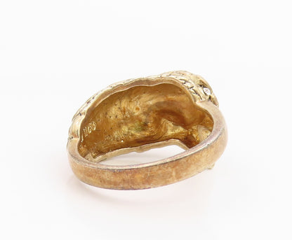 925 Sterling Silver Vintage Ring Gold Plated CZ Etched Eagle Band  Sz 7  RG35385