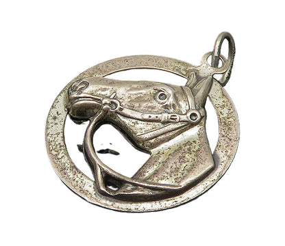 BEAU 925 Sterling Silver  Vintage Antique Horse's Head Round Pendant  PT17118