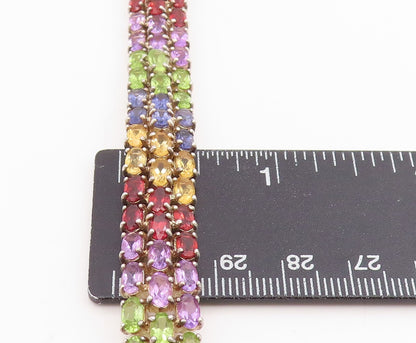 925 Sterling Silver Vintage Bracelet Oval Cut Multi Gemstone Triple Row  BT11689