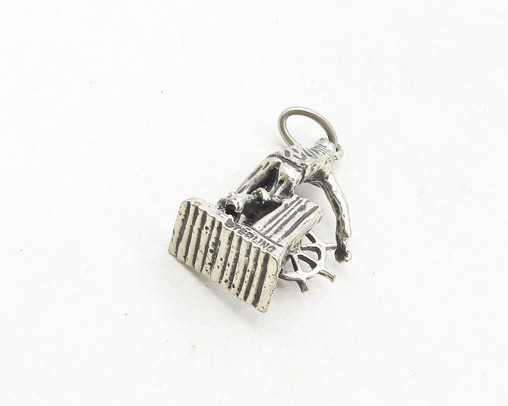 BEAU 925 Sterling Silver  Vintage Petite Man & Ship Wheel Pendant  PT7784