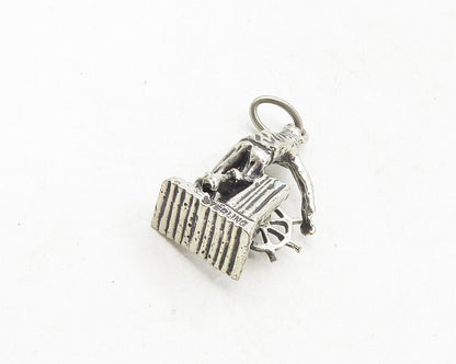 BEAU 925 Sterling Silver  Vintage Petite Man & Ship Wheel Pendant  PT7784