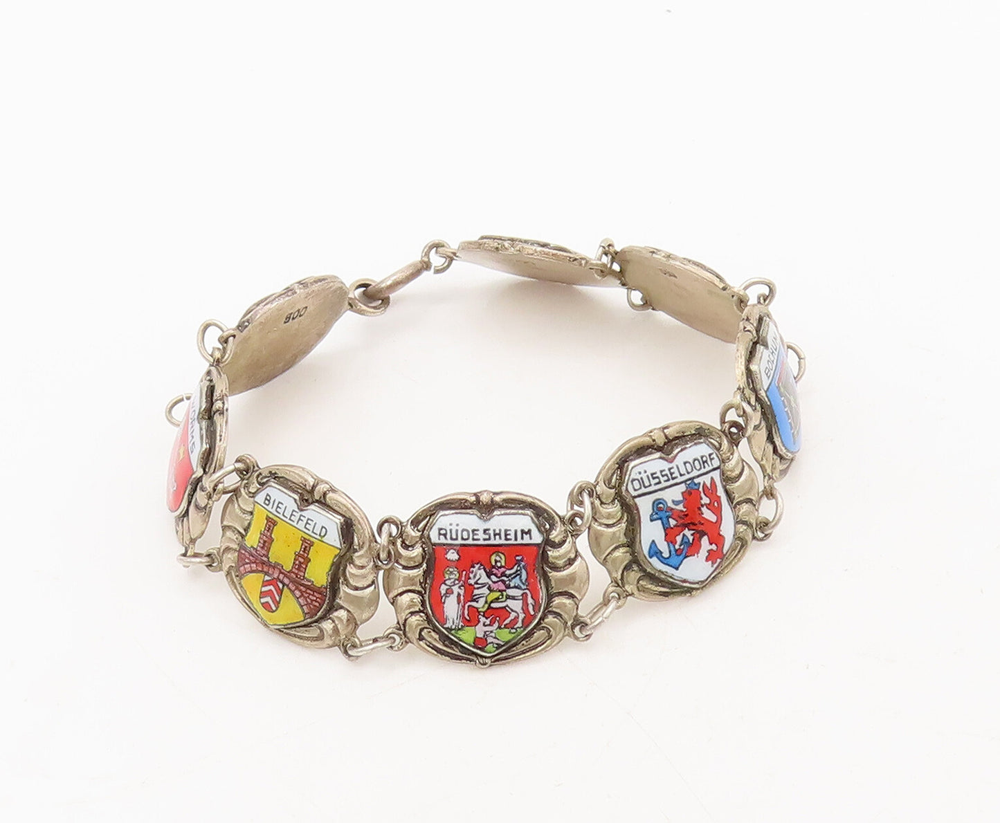 925 Sterling Silver Vintage Bracelet Enamel European Football Club Flag BT10235