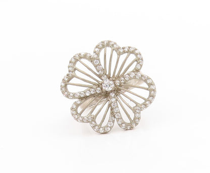 925 Sterling Silver Vintage Ring CZ Openwork Floral Blossom Band  Sz 7  RG34080