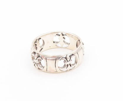 925 Sterling Silver Vintage Ring Fleur De Lis Cutout Wide Band  Sz 14.5  RG34713