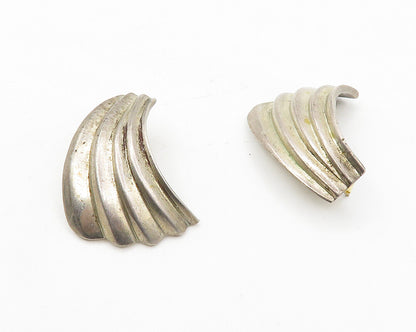 925 Sterling Silver  Vintage Dark Tone Fluted Wing Design Drop Earrings EG5471