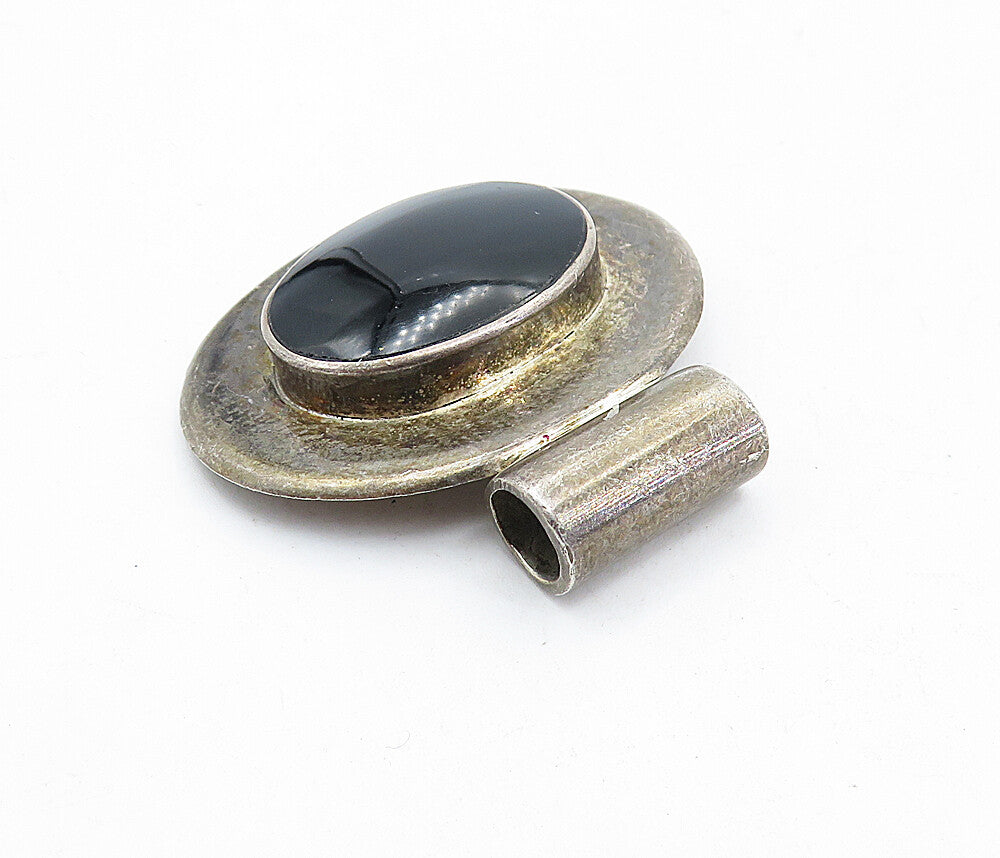 MEXICO 925 Sterling Silver  Vintage Cabochon Black Onyx Slide Pendant  PT4009