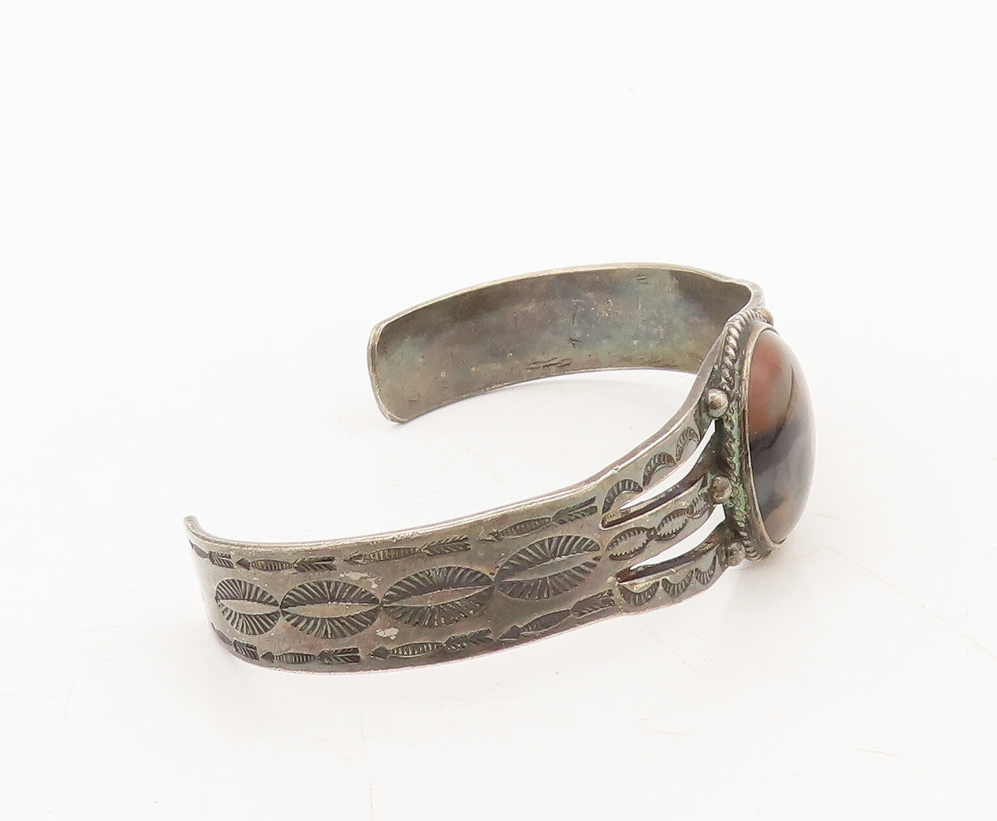 925 Sterling Silver Vintage Bracelet NAVAJO White Buffalo Split Band  BT10231