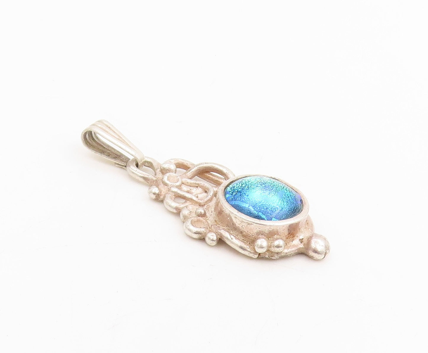 925 Sterling Silver Vintage Pendant Cabochon Gemstone Victorian Design  PT25327