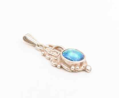 925 Sterling Silver Vintage Pendant Cabochon Gemstone Victorian Design  PT25327