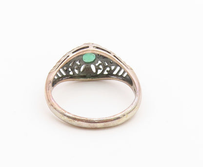 925 Sterling Silver Vintage Ring Emerald Intricate Filigree Band  Sz 8  RG36867