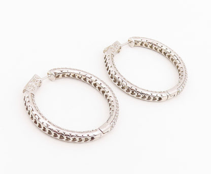 925 Sterling Silver Vintage Earrings Multi Row Sparkling CZ Pave Hoops  EG14070