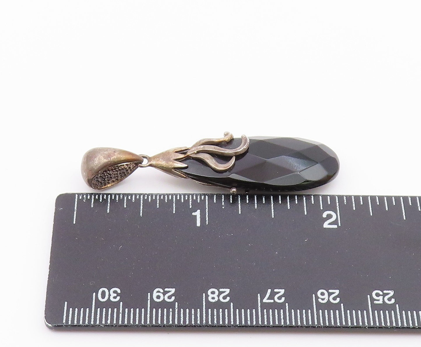 925 Sterling Silver  Vintage Faceted Black Spinel Rain Drop Pendant  PT17553