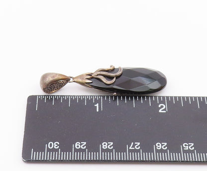 925 Sterling Silver  Vintage Faceted Black Spinel Rain Drop Pendant  PT17553