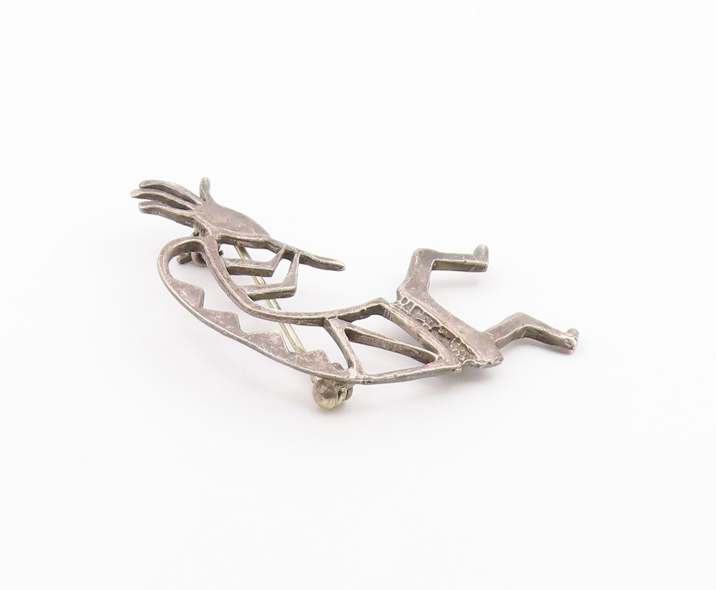 SOUTHWESTERN 925 Silver Vintage Kokopelli Dancer Outline Brooch Pin BP9533