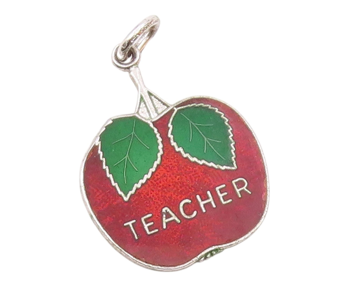 925 Sterling Silver  Vintage Enamel Teacher Apple Drop Pendant  PT16399