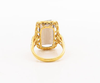 925 Sterling Silver Vintage Ring Gold Plated Smoky Quartz & Topaz Sz 7.5 RG29731