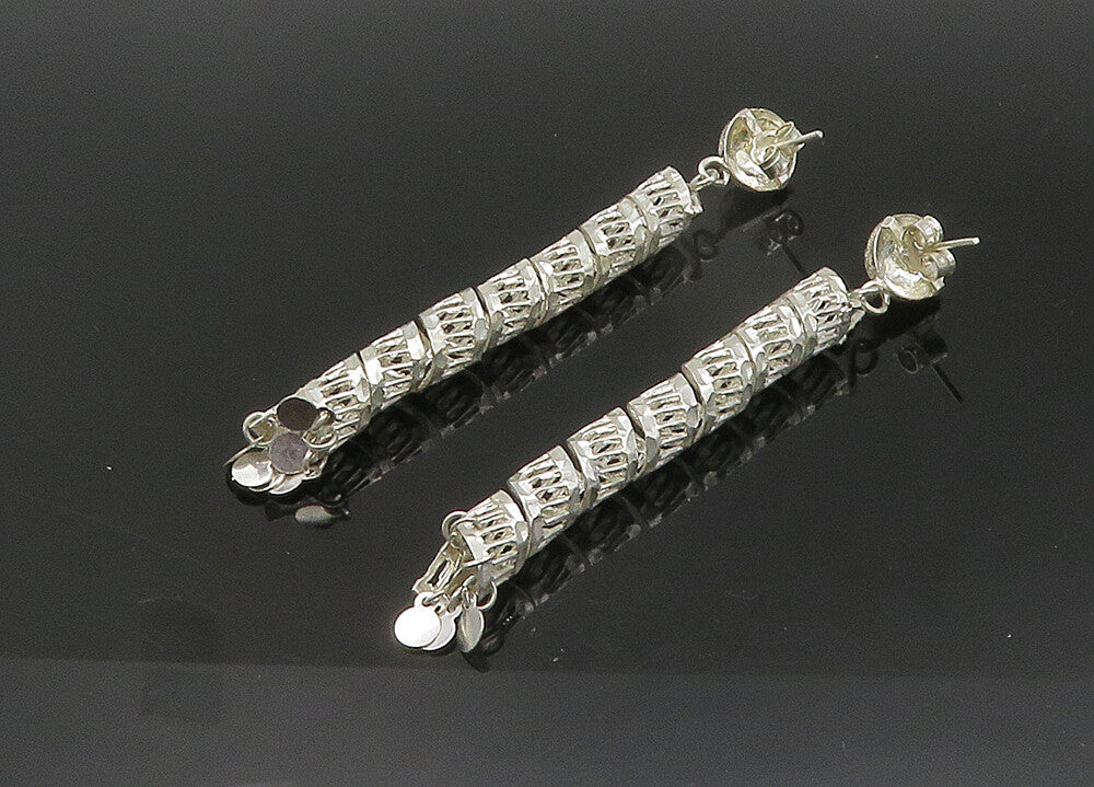925 Sterling Silver  Vintage Shiny Diamond Cut Twist Dangle Earrings  EG10747