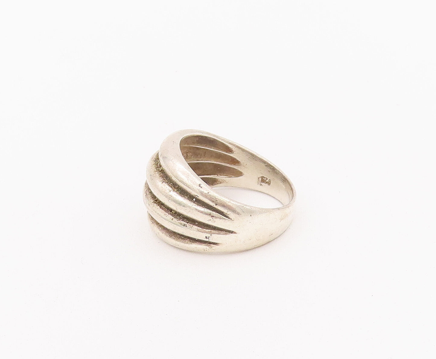 925 Sterling Silver Vintage Ring Solid Grooved Broad Dome Ring  Sz 9  RG28050