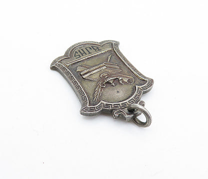 925 Sterling Silver  Vintage Antique BJHS Greek Key Civics Pendant  PT4077