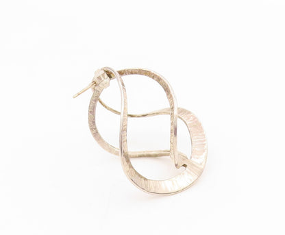 14k Gold & 925 Sterling Silver Vintage Earrings Double Wavy Open Hoops  EG13988