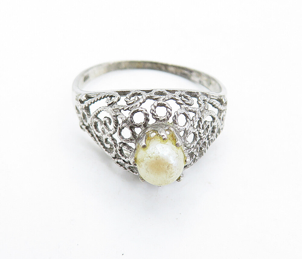 925 Sterling Silver  Vintage Petite Pearl Swirl Cocktail Ring Sz 8.5  RG6128