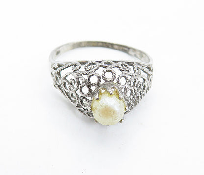 925 Sterling Silver  Vintage Petite Pearl Swirl Cocktail Ring Sz 8.5  RG6128