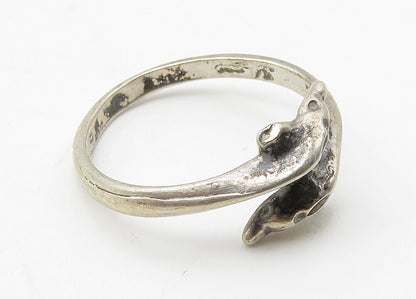925 Sterling Silver  Vintage Dark Tone Dolphin Bypass Band Ring Sz 6  RG10423