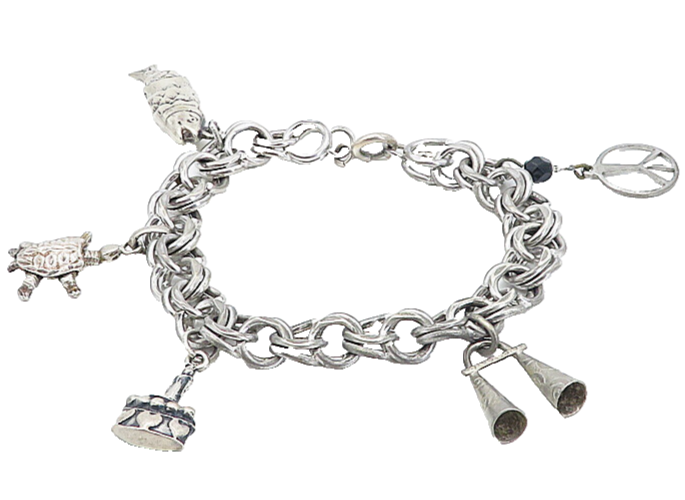 925 Sterling Silver  Vintage Antique Black Hematite Charm Bracelet  BT3533