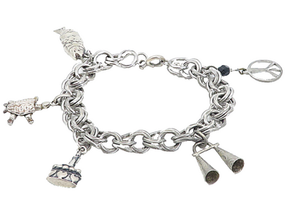 925 Sterling Silver  Vintage Antique Black Hematite Charm Bracelet  BT3533