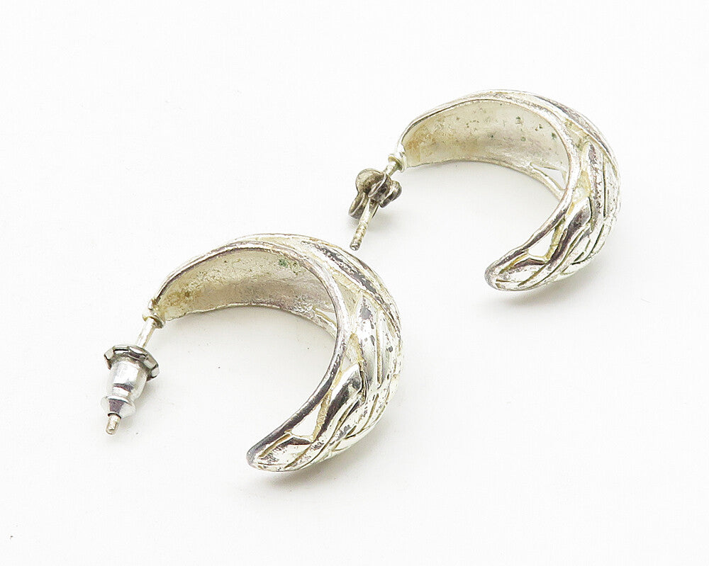 925 Sterling Silver  Vintage Shiny Braided Pattern JHoop Earrings  EG5692