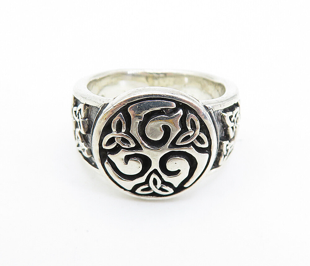 925 Sterling Silver  Celtic Knot Detail Shiny Large Band Ring Sz 11.5  RG7571