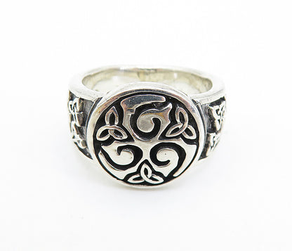 925 Sterling Silver  Celtic Knot Detail Shiny Large Band Ring Sz 11.5  RG7571