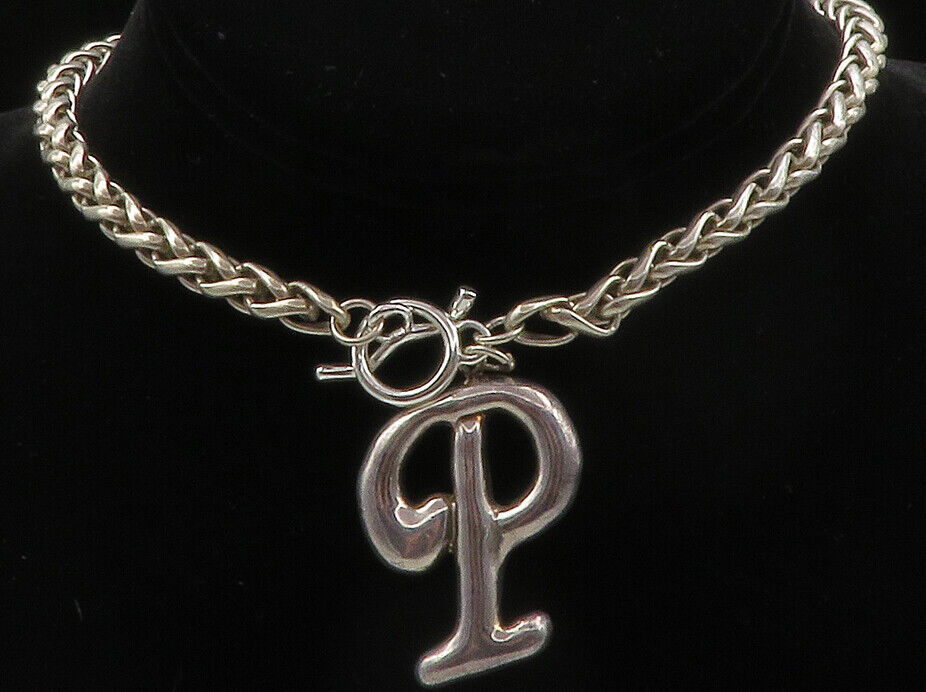 UNO DE 50 925 Silver - Vintage P Initial Pendant Wheat Chain Necklace - NE2175