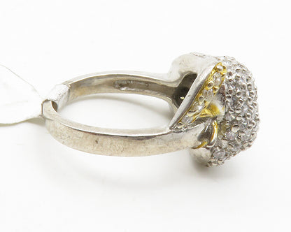 925 Sterling Silver  Cubic Zirconia 2 Tone Fruit Cocktail Ring Sz 6  RG13780