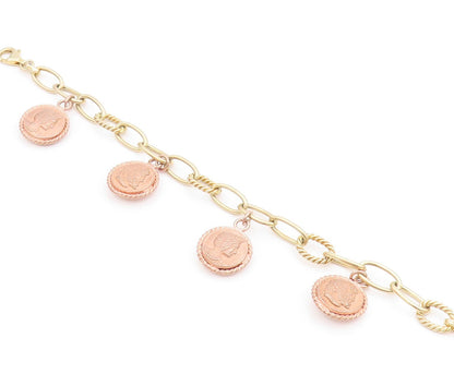 925 Sterling Silver Vintage Bracelet Gold Rings Dangling Men Face Coins  BT10985