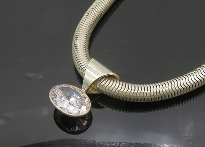 925 Sterling Silver  Vintage Shiny Cubic Zirconia Snake Chain Necklace  NE3375