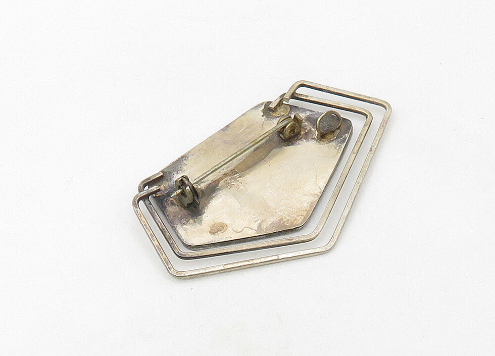 ISRAEL 925 Sterling Silver  Vintage Mother Of Pearl Mosaic Brooch Pin  BP8413