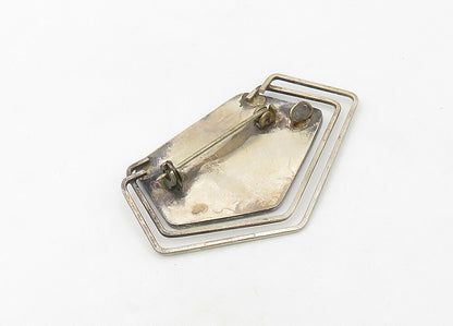 ISRAEL 925 Sterling Silver  Vintage Mother Of Pearl Mosaic Brooch Pin  BP8413