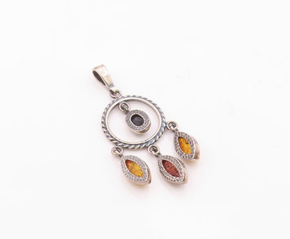 POLAND 925 Sterling Silver  Vintage Cabochon Cut Amber Twist Pendant  PT18078