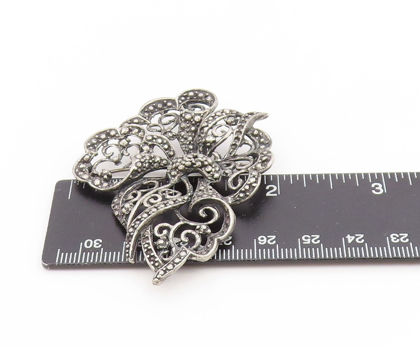 925 Sterling Silver Vintage Brooch Intricate Openwork Floral Design Pin  BP1002