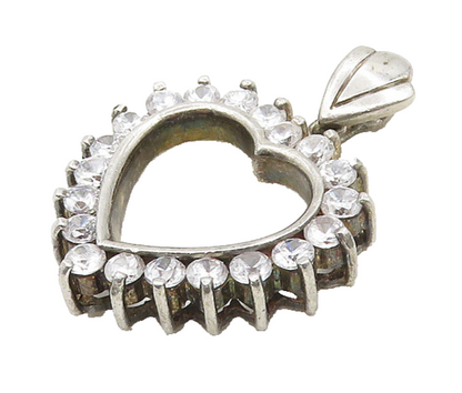 925 Sterling Silver  Vintage Cubic Zirconia Open Love Heart Pendant  PT14291