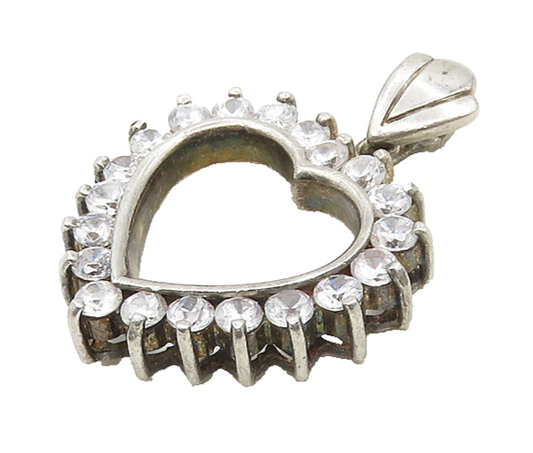 925 Sterling Silver  Vintage Cubic Zirconia Open Love Heart Pendant  PT14291