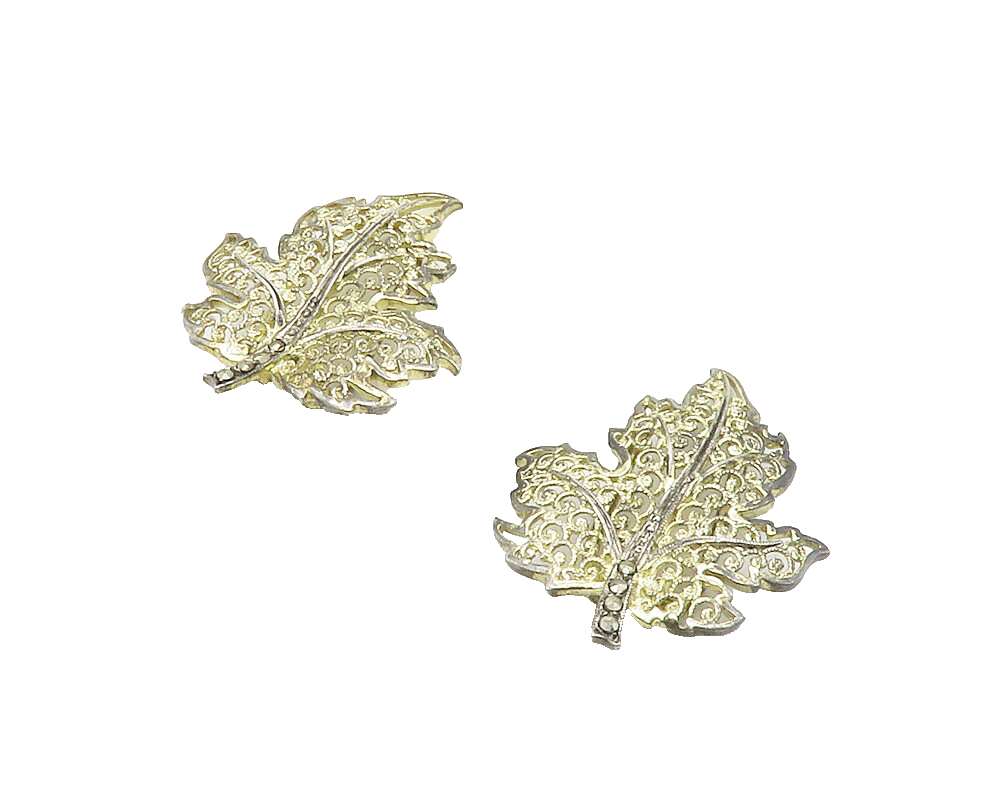 925 Sterling Silver  Vintage Filigree Floral Leaf Non Pierce Earrings  EG6610