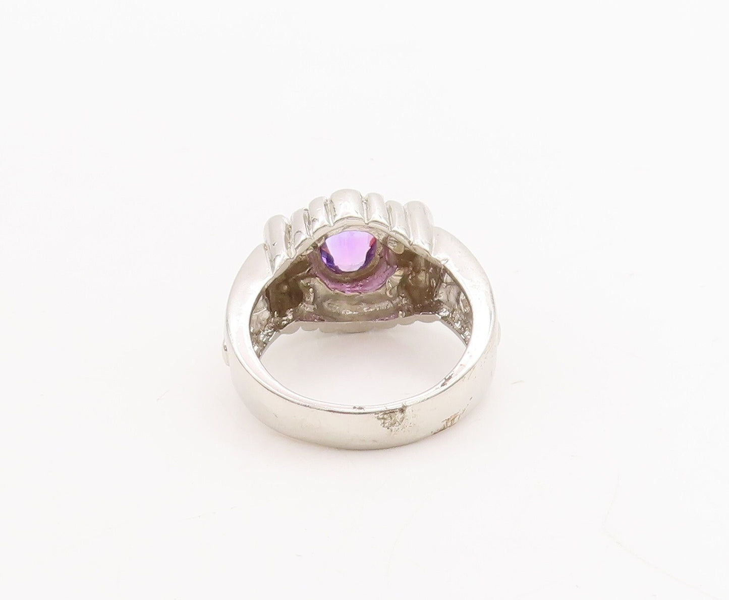 925 Sterling Silver Vintage Ring Solid Floral Etched Amethyst  Sz 8.5  RG28665