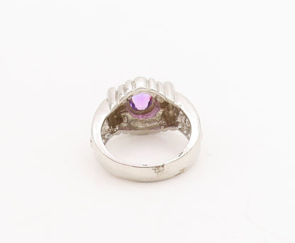 925 Sterling Silver Vintage Ring Solid Floral Etched Amethyst  Sz 8.5  RG28665