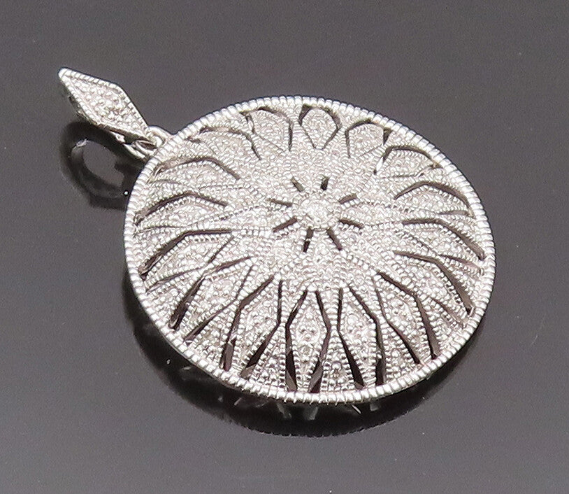 925 Sterling Silver Vintage Pendant Round Flower Genuine Diamonds  PT22680