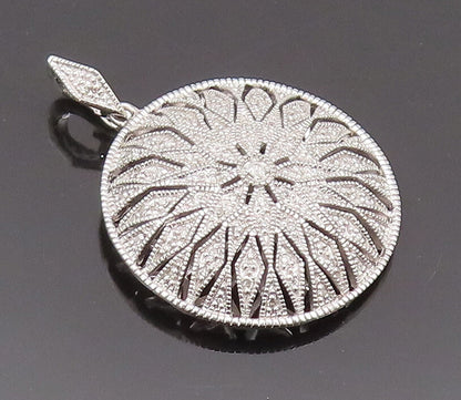 925 Sterling Silver Vintage Pendant Round Flower Genuine Diamonds  PT22680