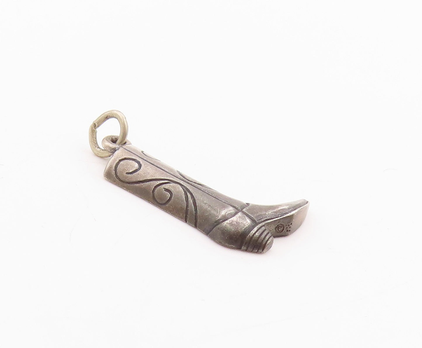 925 Sterling Silver Vintage Pendant Dark Tone Etched Winter Boots Charm  PT24731